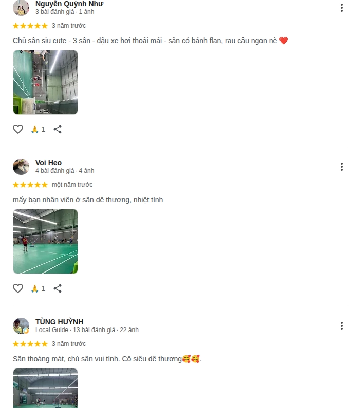 Phản hồi về chất lượng sân cầu lông TBA