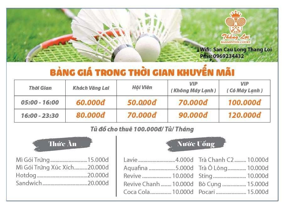  Giá thuê sân cầu lông Thắng Lợi Bình Dương