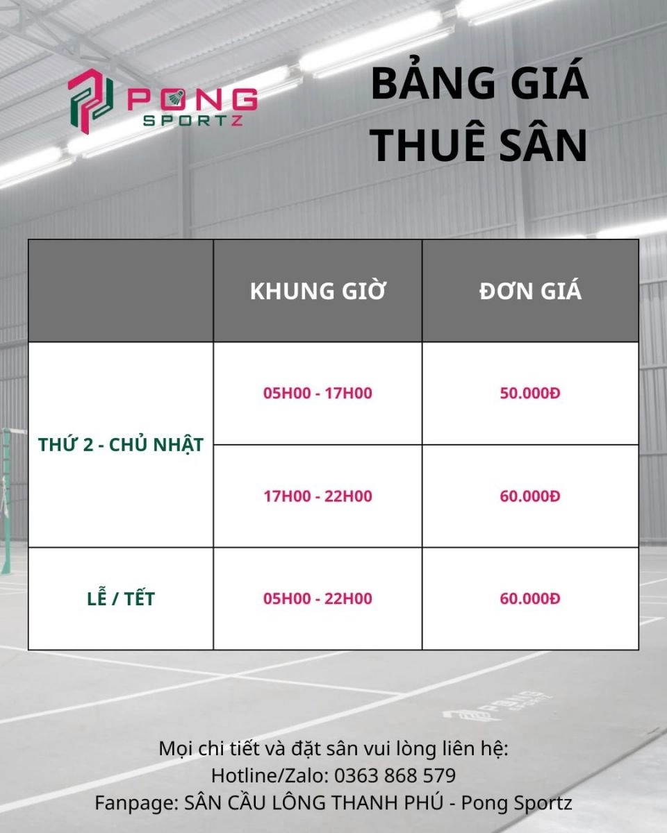 Giá thuê sân cầu lông Thanh Phú