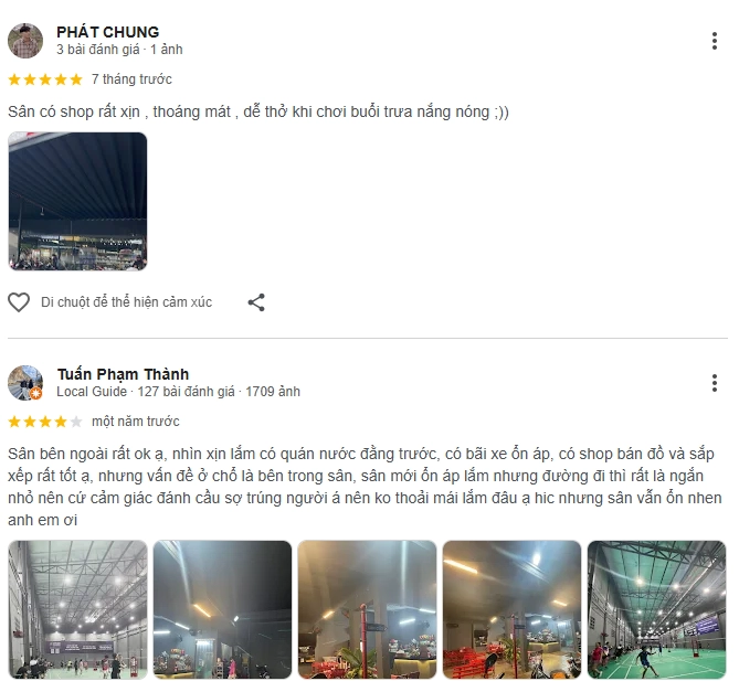 Đánh giá của người chơi tại sân cầu lông The B Hoà Bình