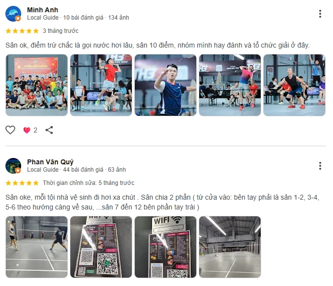 Đánh giá của người chơi tại sân cầu lông The B Hoà Bình