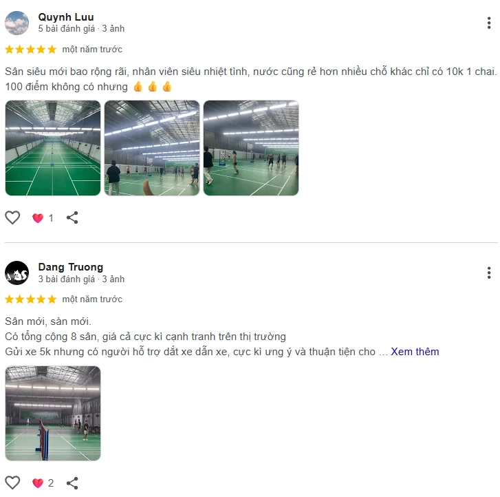 Đánh giá của người chơi tại sân cầu lông Thiên Khang