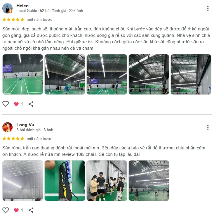 Đánh giá của người chơi tại sân cầu lông Thiên Khang
