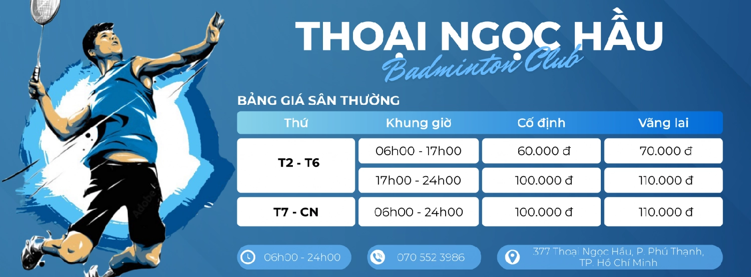 Bảng giá thuê sân cầu lông Thoại Ngọc Hầu