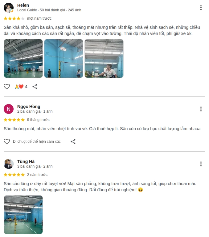 NHững phản hồi về chất lượng sân cầu lông thoại ngọc hầu