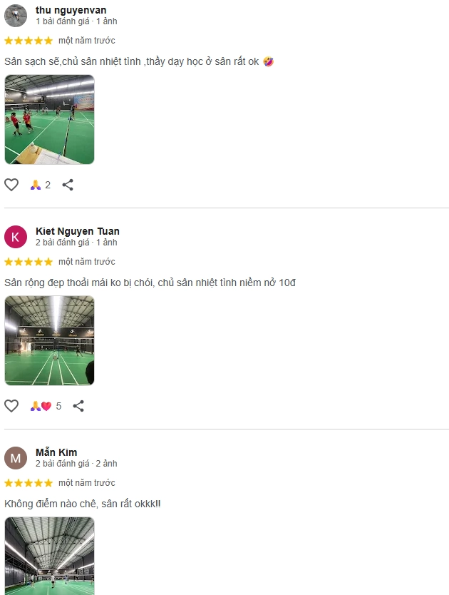 Đánh giá của người chơi tại sân Cầu Lông Tiến Minh