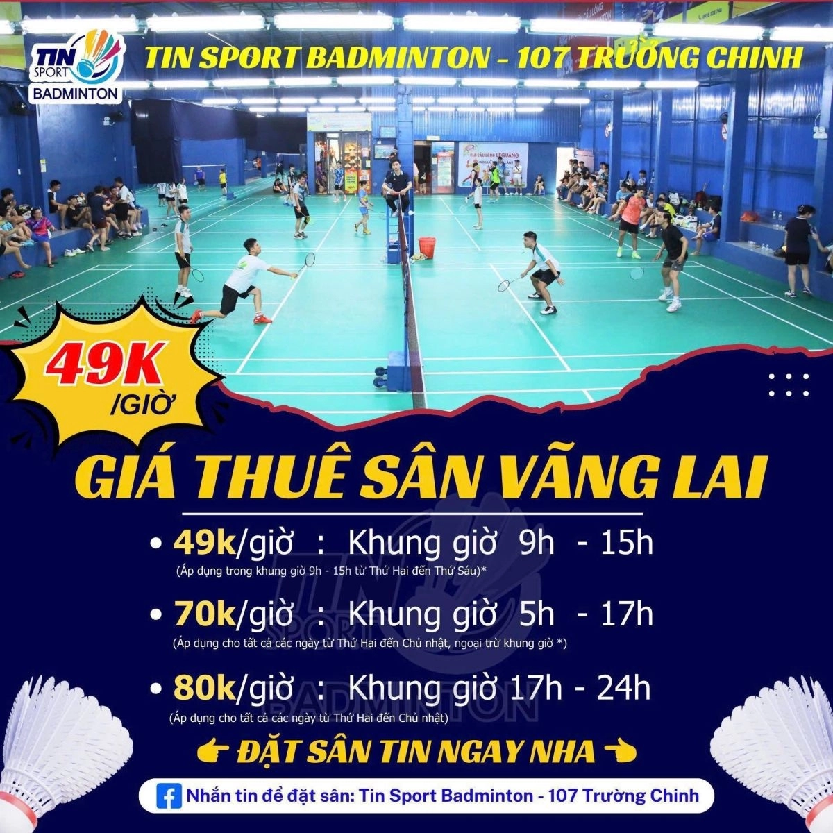 Giá thuê sân cầu lông Tin Sport