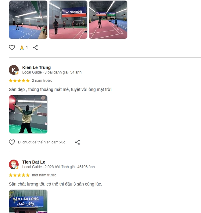Phản hồi về chất lượng sân cầu lông trà my