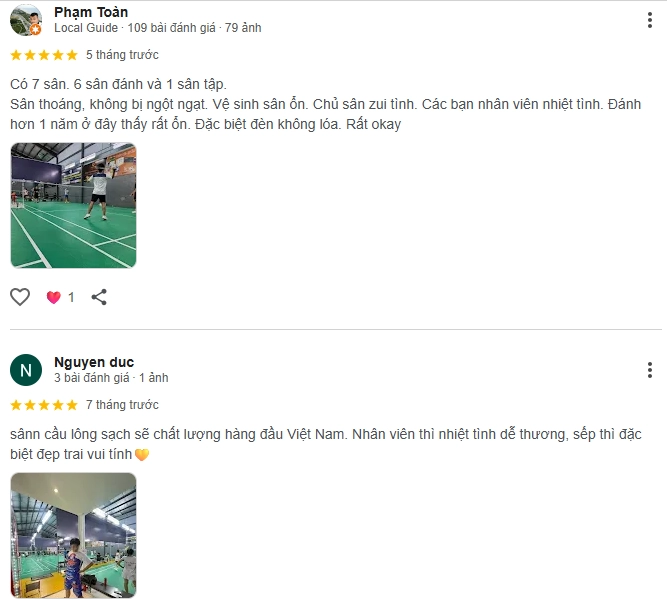 Đánh giá của người chơi tại sân cầu lông Trọng Nghĩa Đà Nẵng
