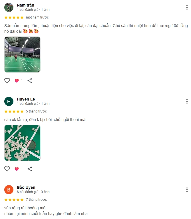 Đánh giá của người chơi tại sân cầu lông Trọng Nghĩa Đà Nẵng