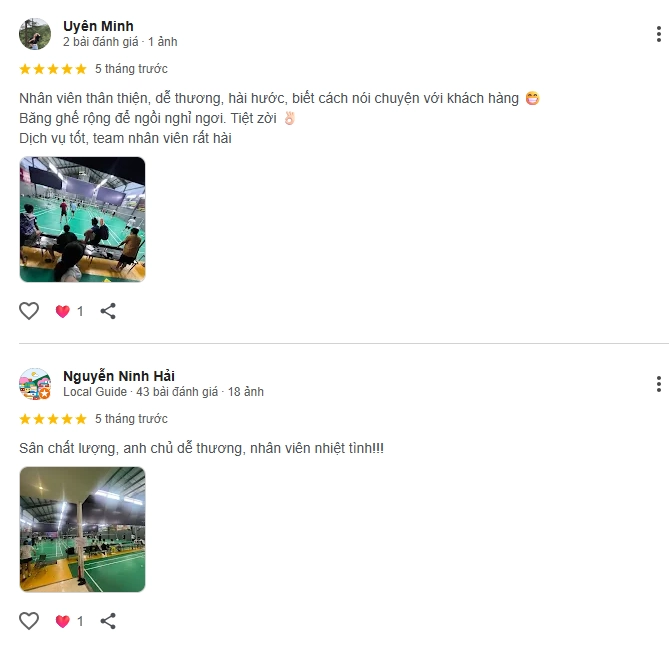 Đánh giá của người chơi tại sân cầu lông Trọng Nghĩa Đà Nẵng