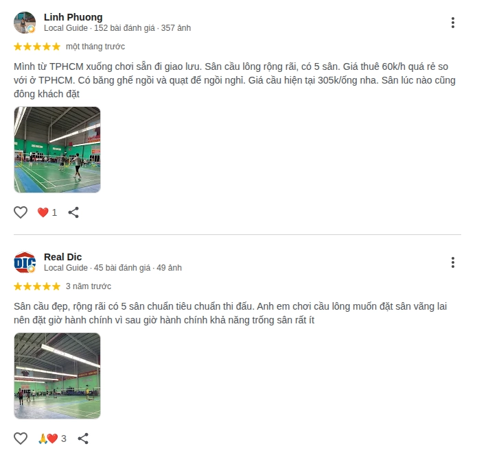 Những đánh giá chất lượng về sân cầu lông trung thành