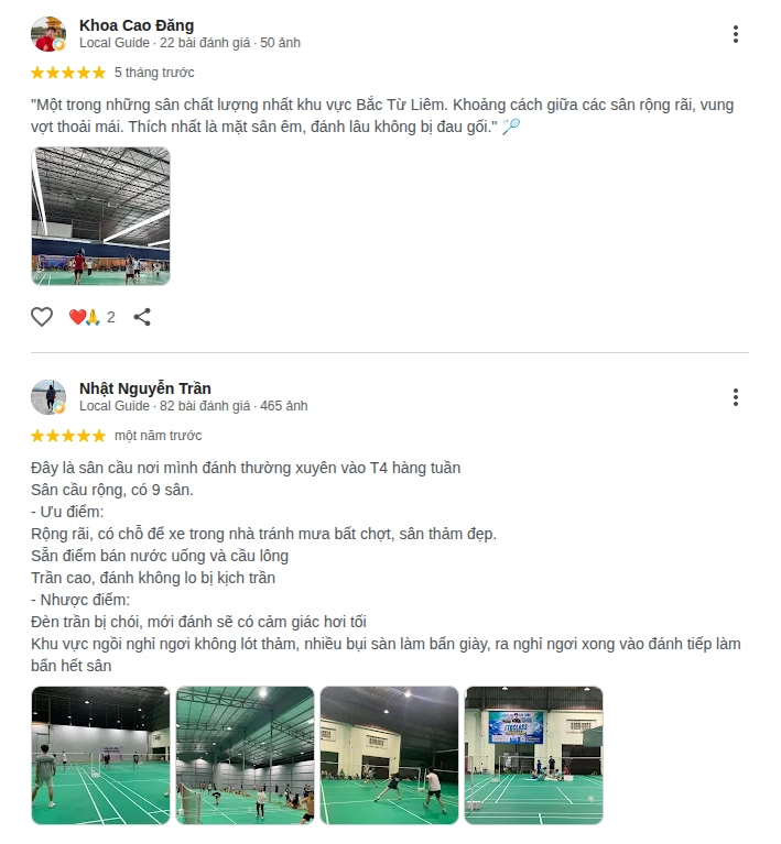 đánh giá về chất lượng sân cầu lông trịnh văn bô