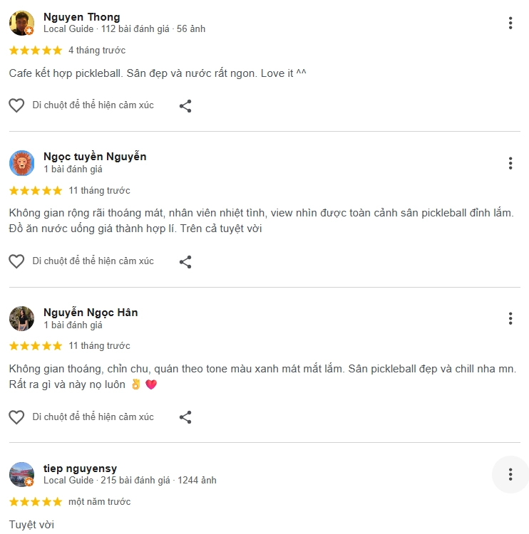 Đánh giá của người chơi tại sân Divine Pickleball