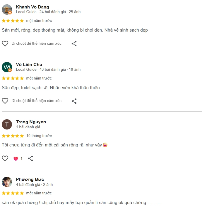 Đánh giá của người chơi tại sân DK Pickleball