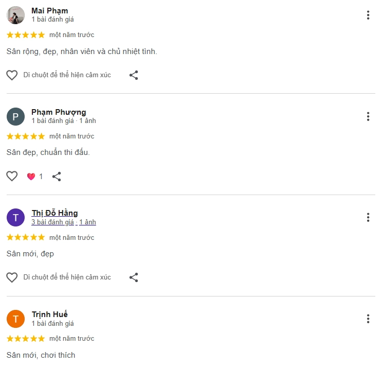 Đánh giá của người chơi tại sân Happi Pickleball