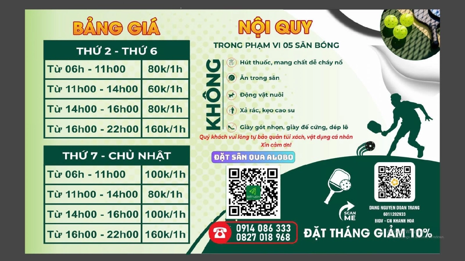 Bảng giá thuê sân happy pickleball
