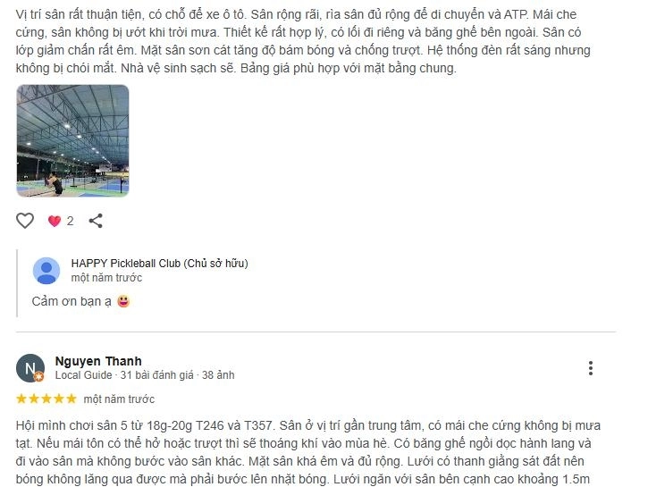 Phản hồi người chơi về sân Happy Pickleball Nha Trang
