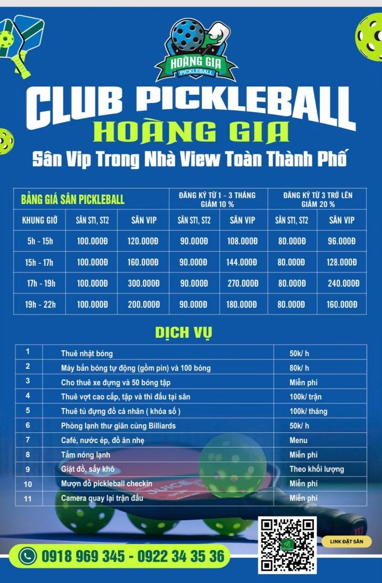 Giá thuê sân Hoàng Gia Pickleball