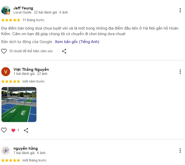 Đánh giá của người chơi tại sân HTL Pickleball