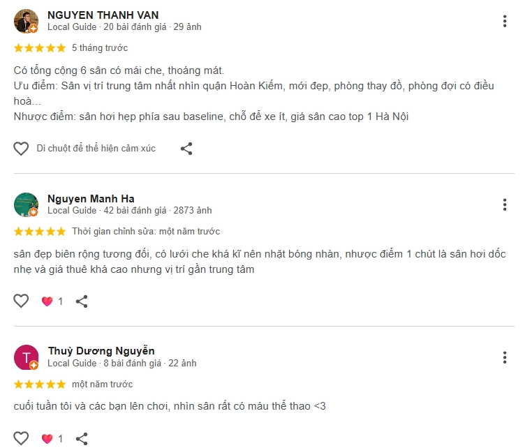 Đánh giá của người chơi tại sân HTL Pickleball