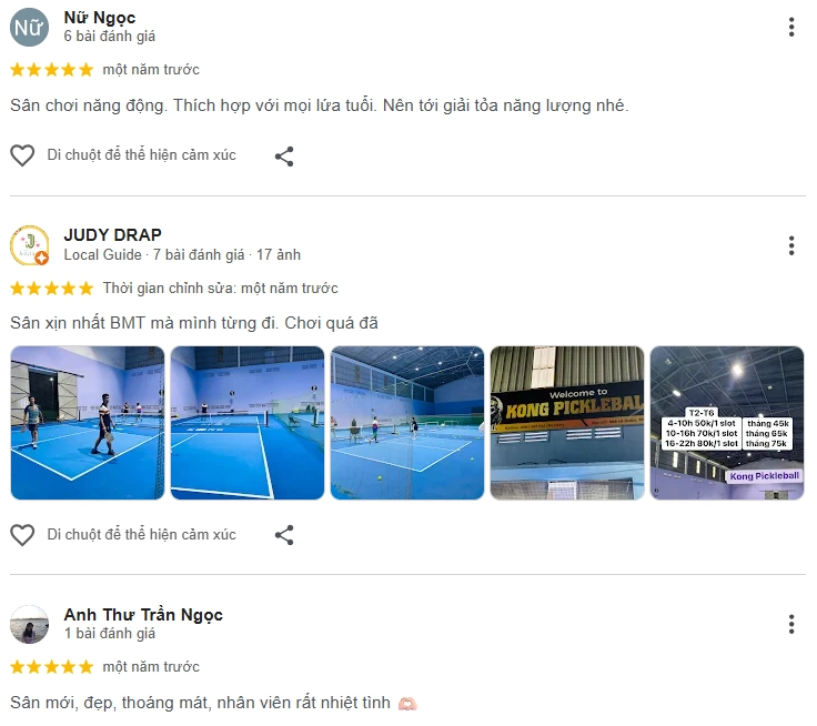Đánh giá của người chơi tại sân Kong Pickleball 