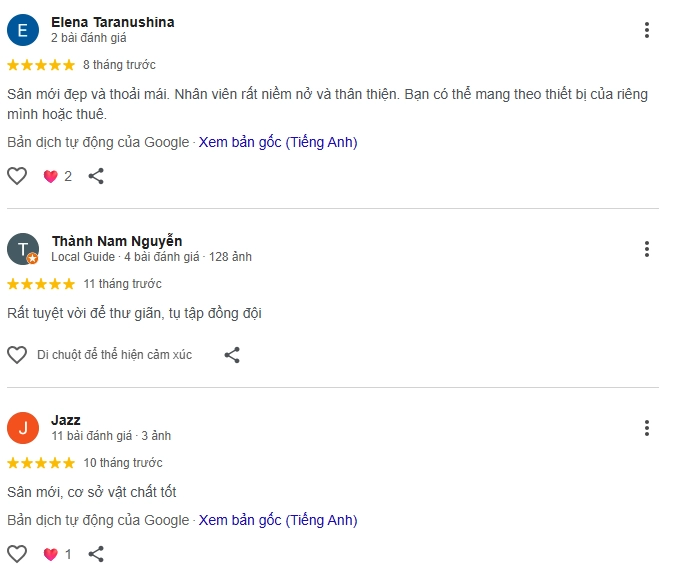  Đánh giá của người chơi tại sân Pickleball Lemon 1