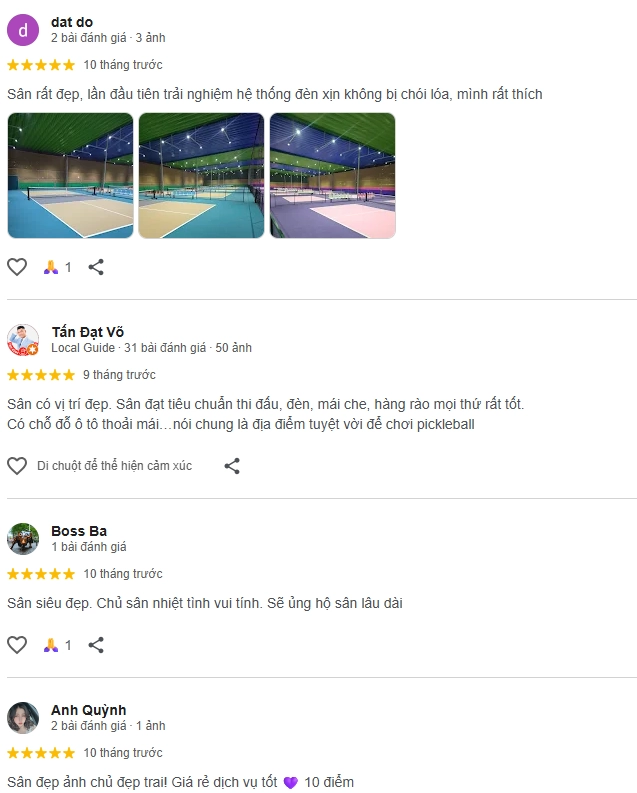 Đánh giá của người chơi tại sân Liên Đoàn Pickleball Hà Nội