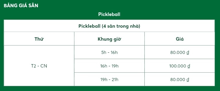 Giá thuê sân Lò Vôi Pickleball