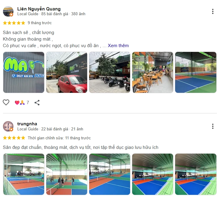 Đánh giá của người chơi tại sân MAY Pickleball