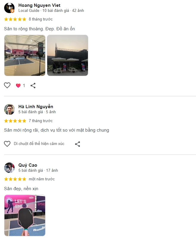 Đánh giá của người chơi tại sân Maymay Pickleball