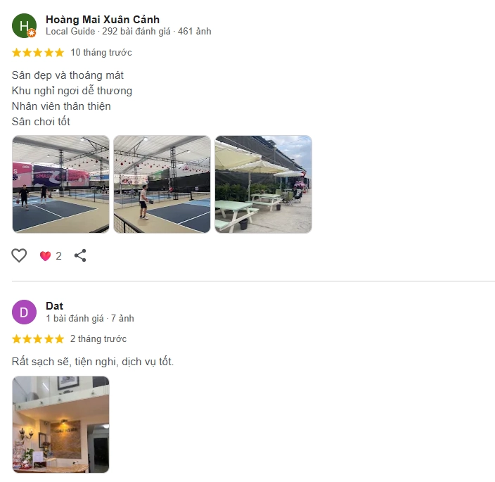 Đánh giá của người chơi tại sân Maymay Pickleball