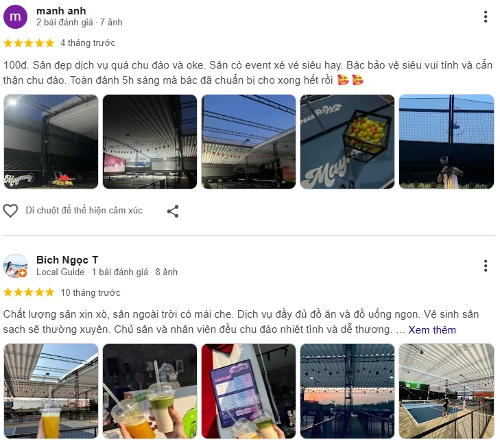 Đánh giá của người chơi tại sân Maymay Pickleball