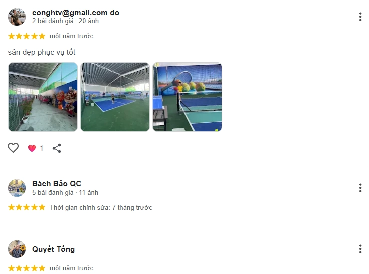 Đánh giá của người chơi tại sân Moon Light Pickleball