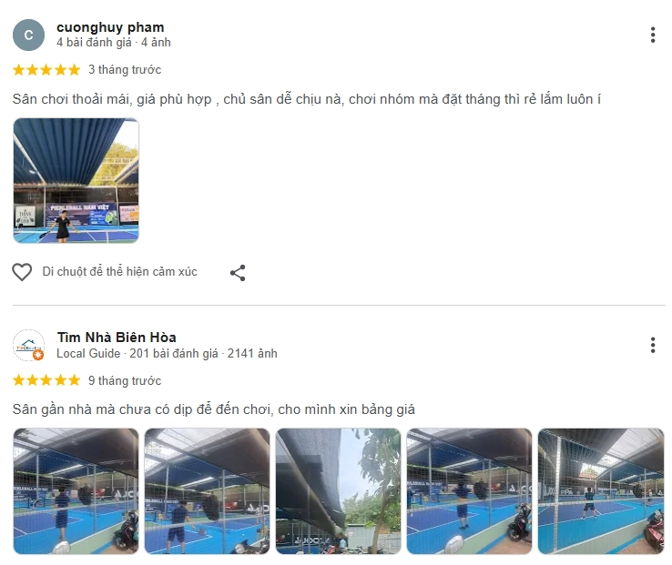 Đánh giá của người chơi tại sân Nam Việt Pickleball