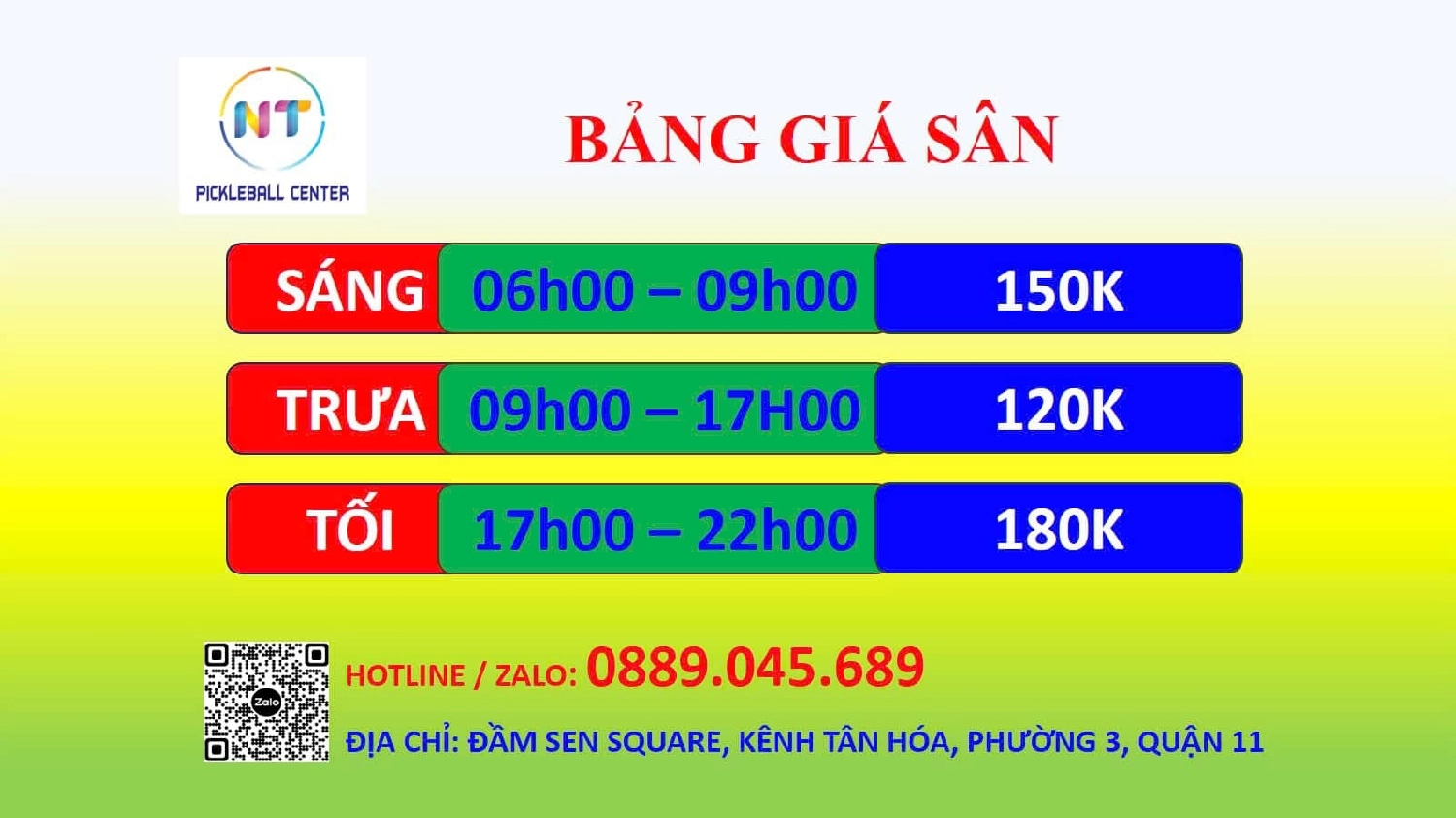 Giá thuê sân NT Pickleball 