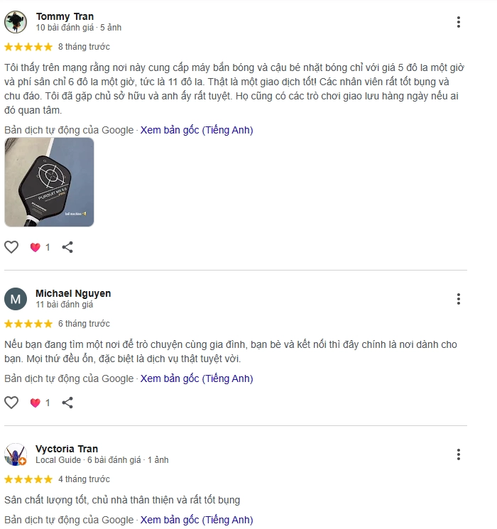 Đánh giá của người chơi tại sân Pickleball Pafin 2