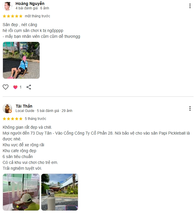 Đánh giá của người chơi tại sân Papi Pickleball