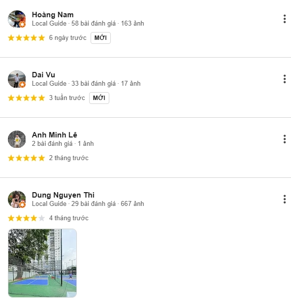 Đánh giá của người chơi tại sân Pickleball 163 Trần Hoà 