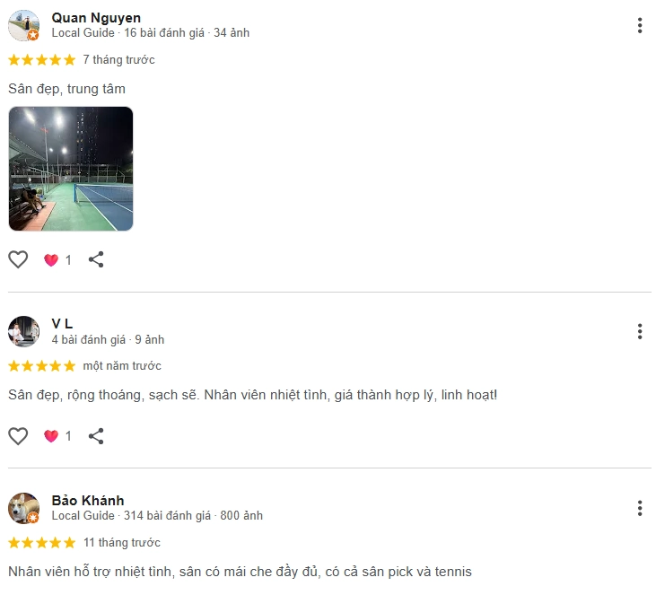 Đánh giá của người chơi tại sân Pickleball 182 Đình Thôn
