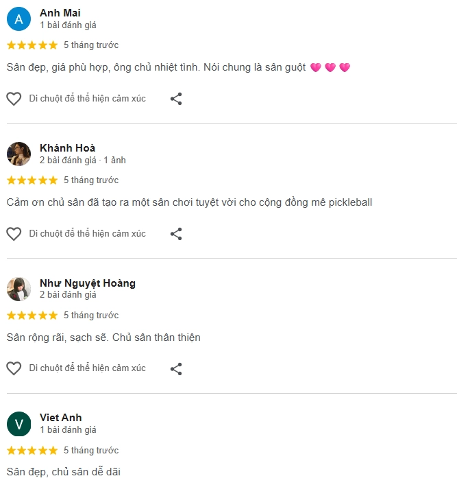 Đánh giá của người chơi tại sân Pickleball 19/5