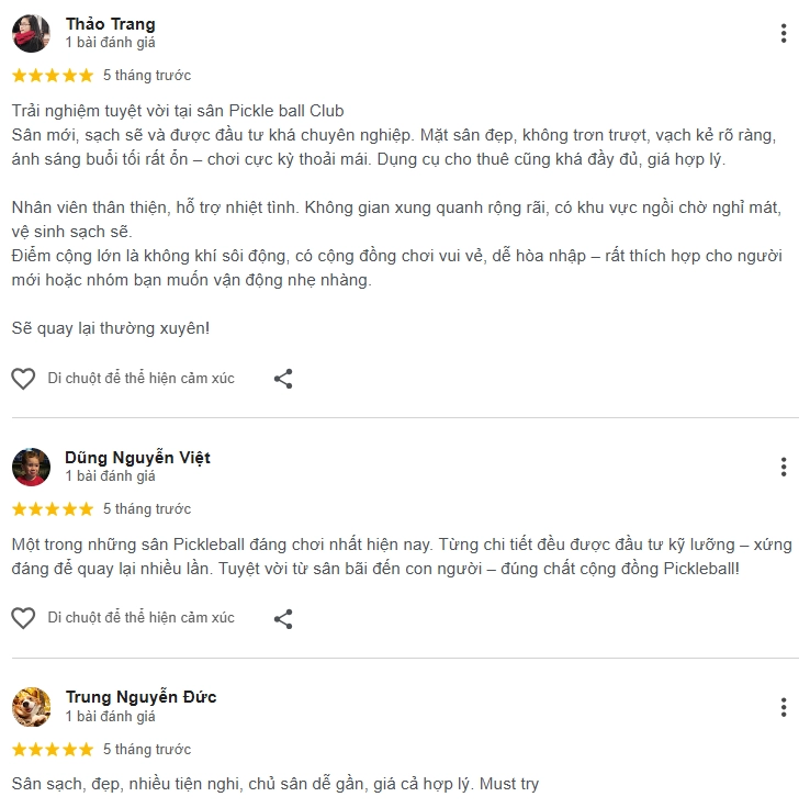 Đánh giá của người chơi tại sân Pickleball 19/5