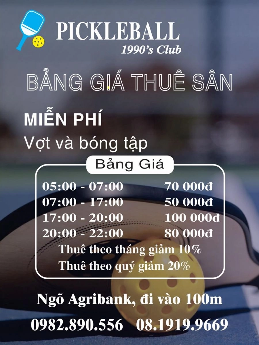 Giá thuê sân Pickleball 1990's Club