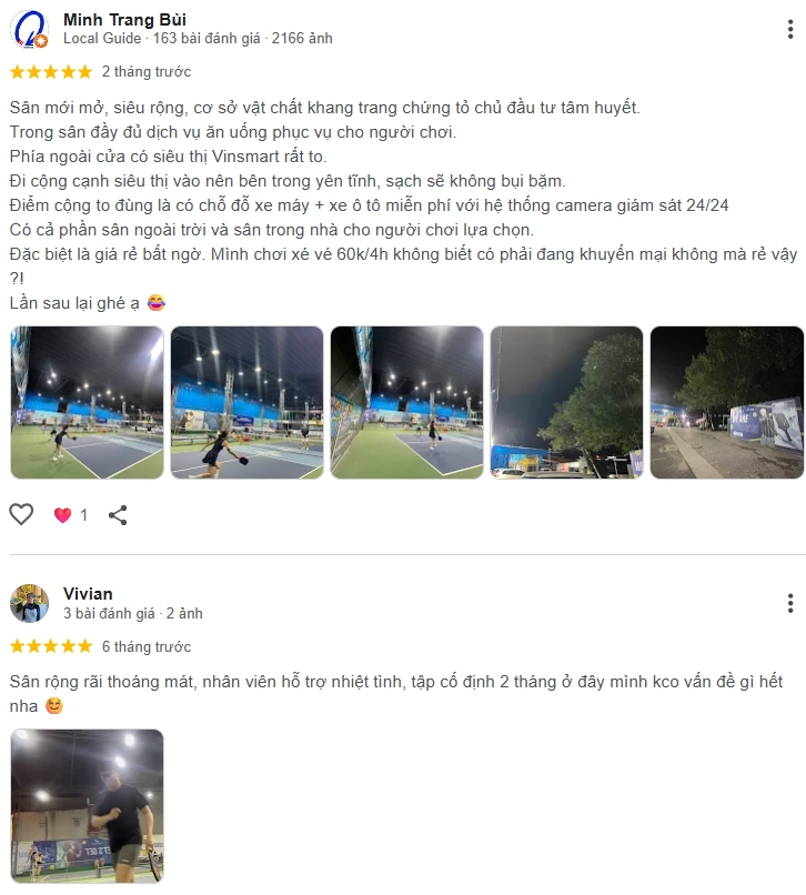 Đánh giá của người chơi tại sân Pickleball 266 Vĩnh Hưng