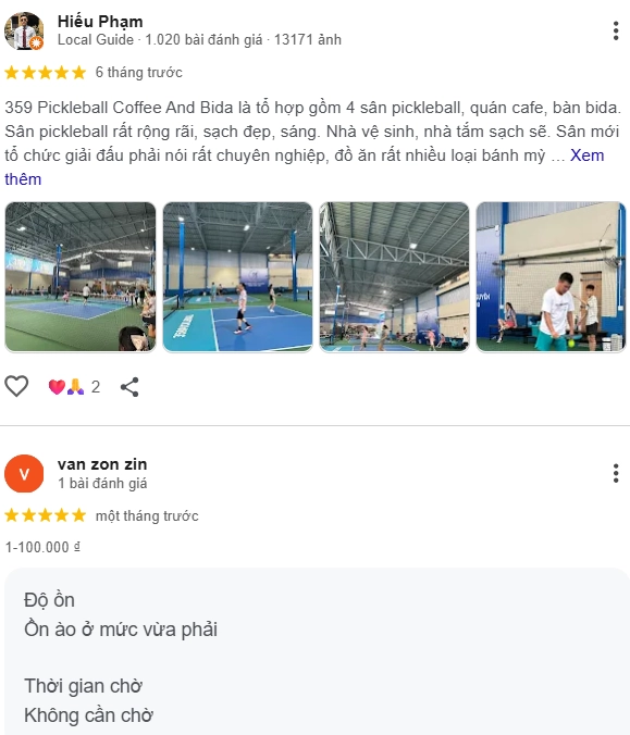 Đánh giá của người chơi tại sân Pickleball 359