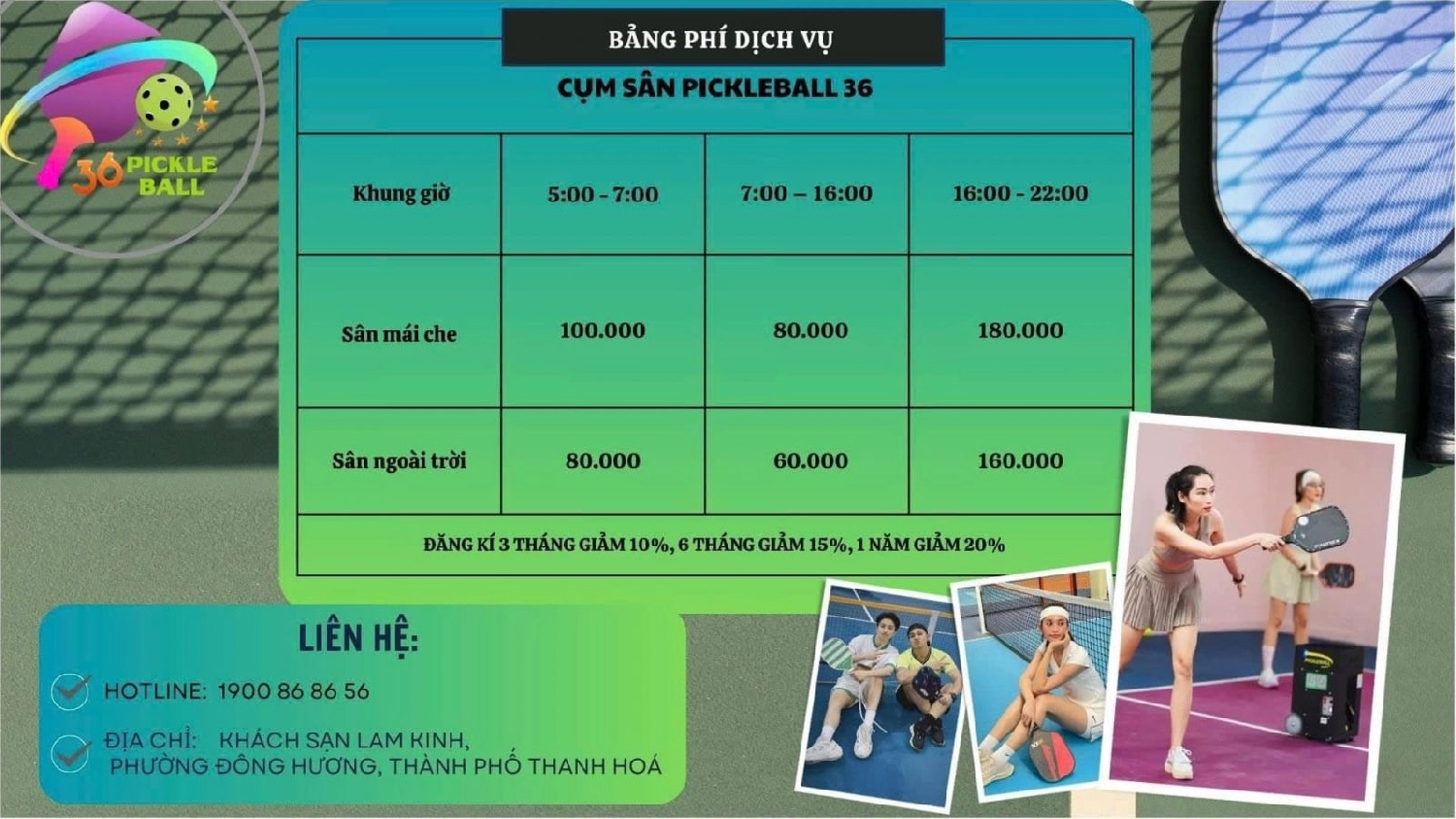 Giá thuê sân Pickleball 36