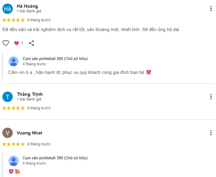 Đánh giá của người chơi tại sân Pickleball 389 Cẩm Phả