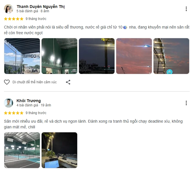 Đánh giá của người chơi tại sân Pickleball 396