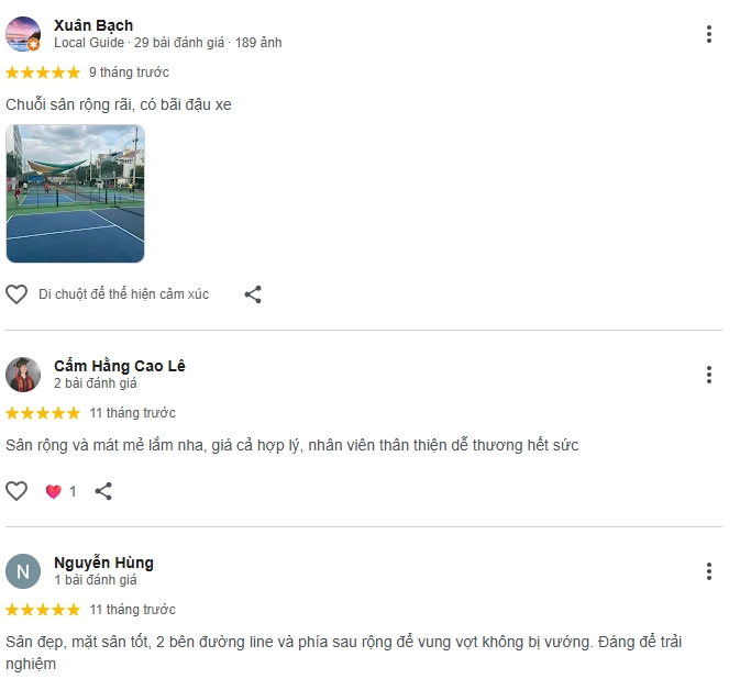 Đánh giá của người chơi tại sân Pickleball 3 Miền 3