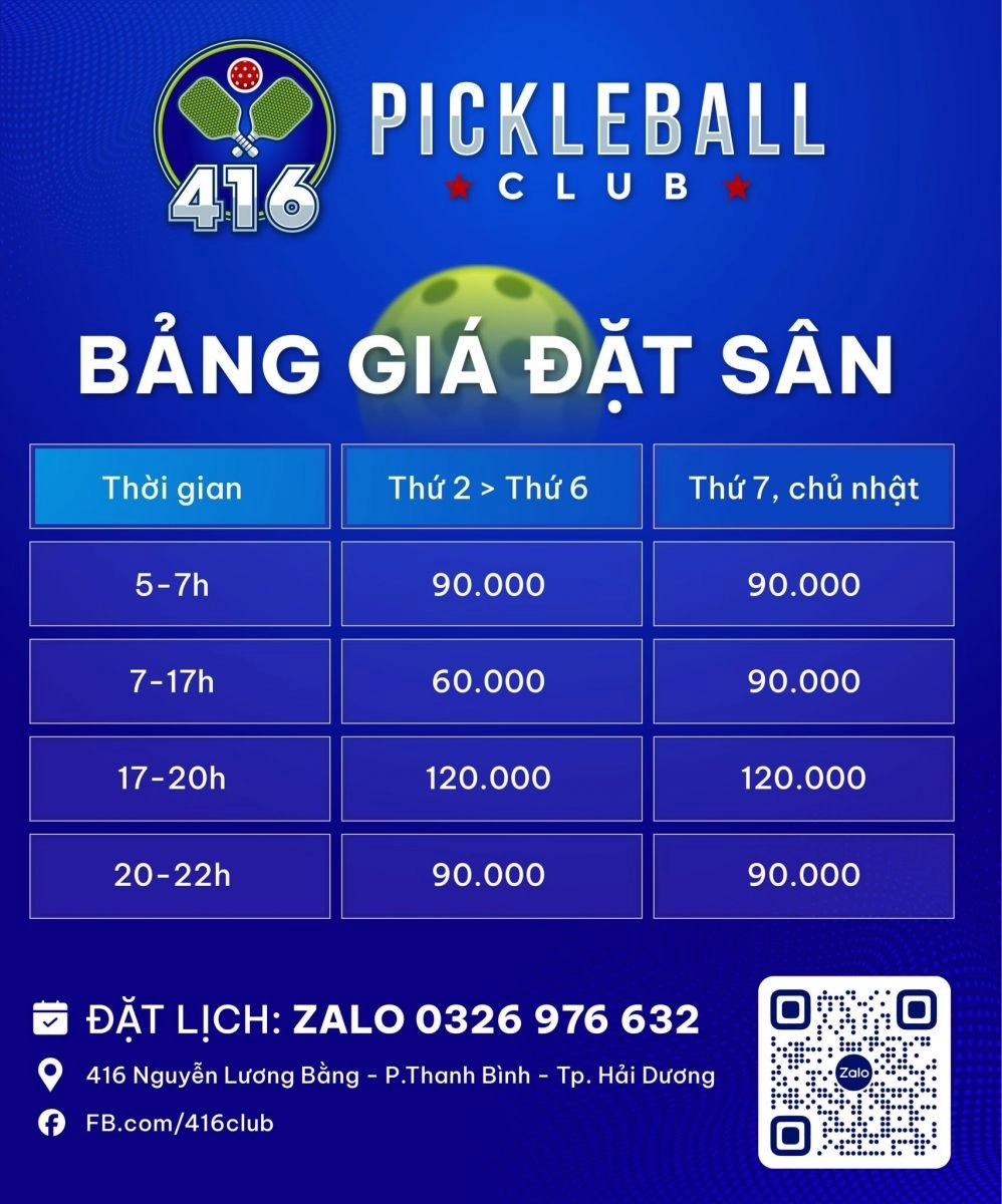 Giá thuê sân Pickleball 416